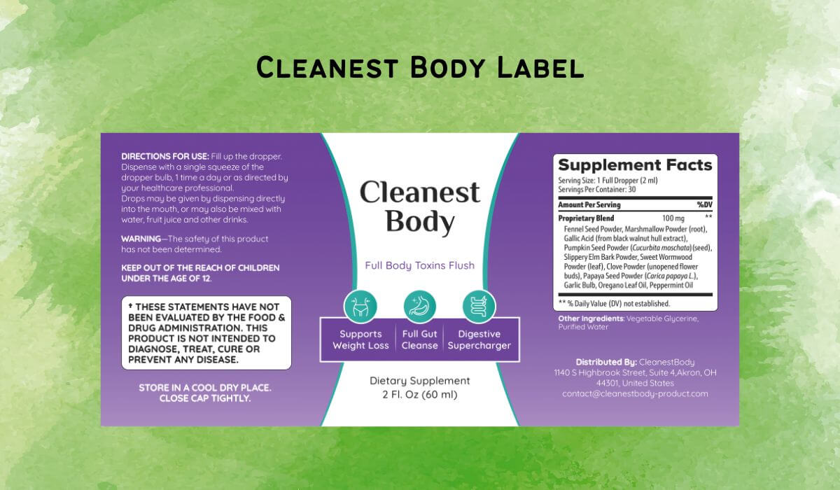 Cleanest Body Supplement Facts Label