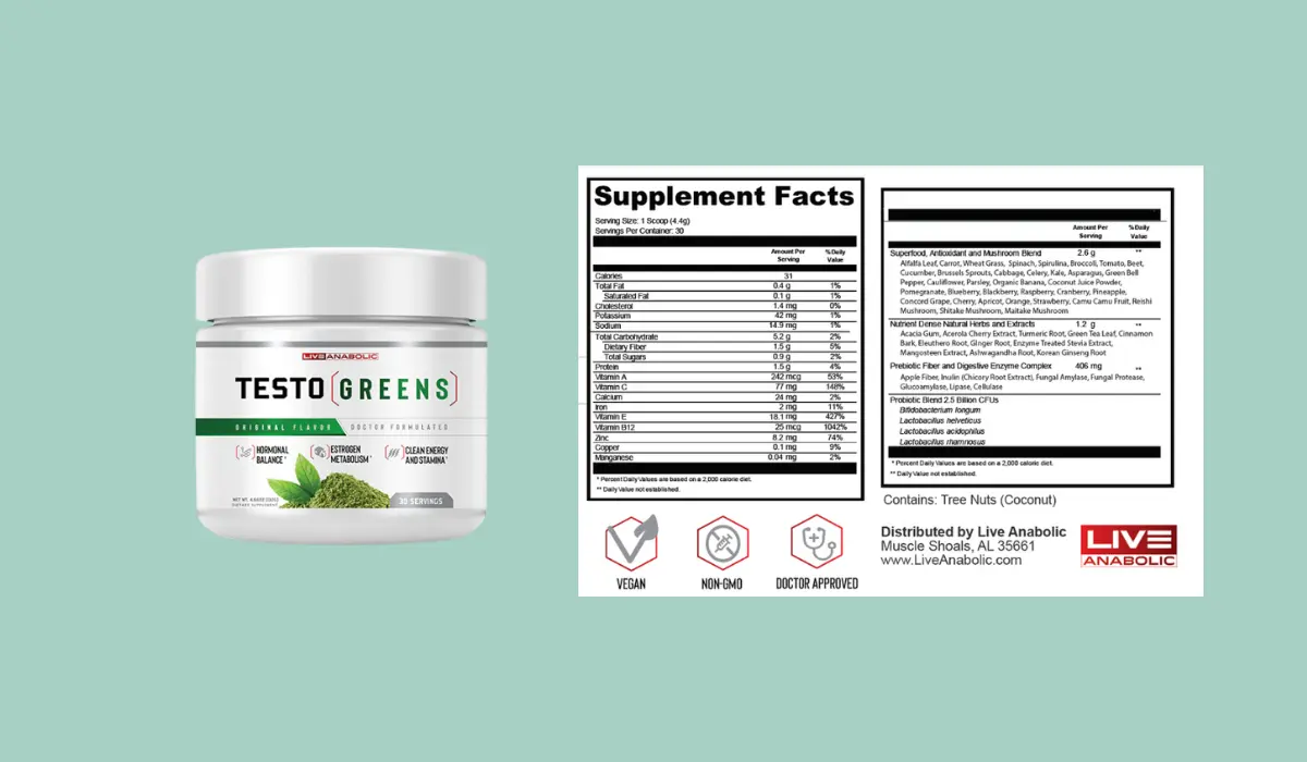 TestoGreens Supplement Facts
