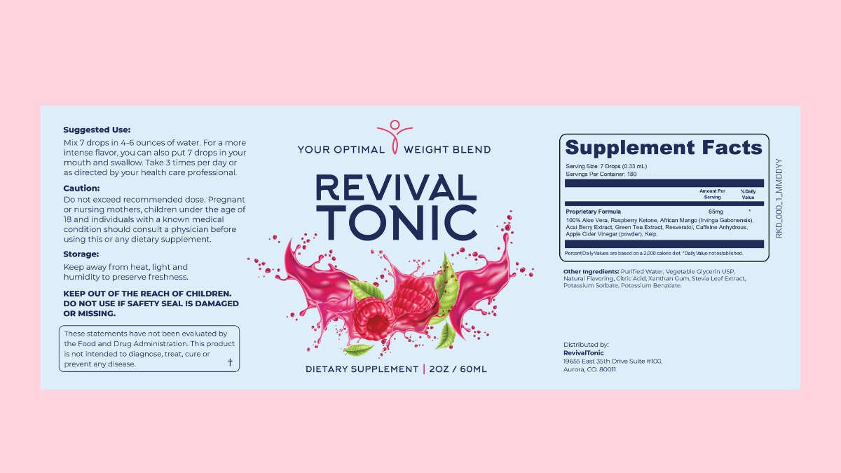 Revival Tonic Supplement Facts