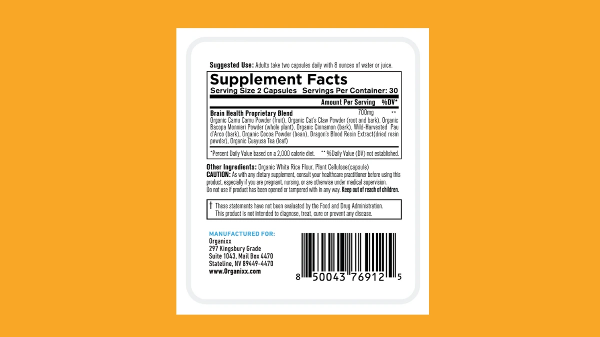 Brain Health 8 Supplement Facts