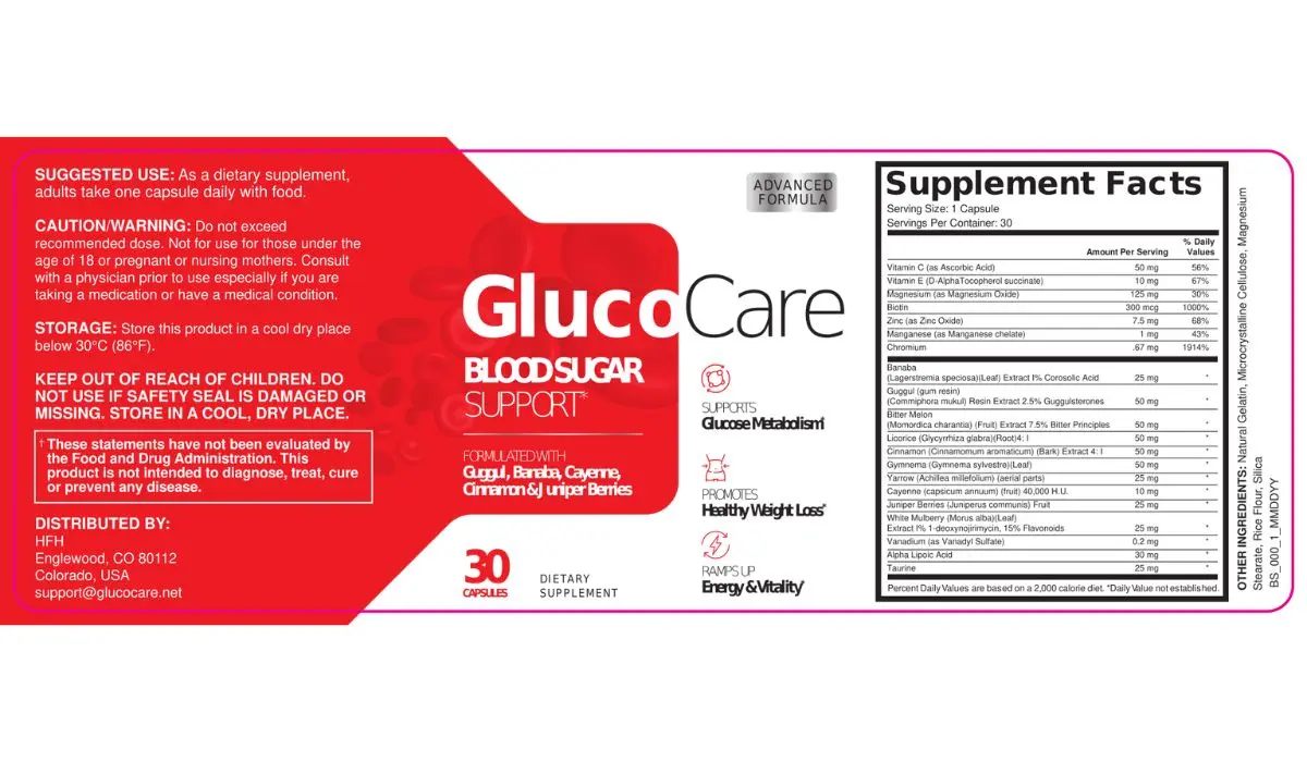 Gluco Care Supplement Facts