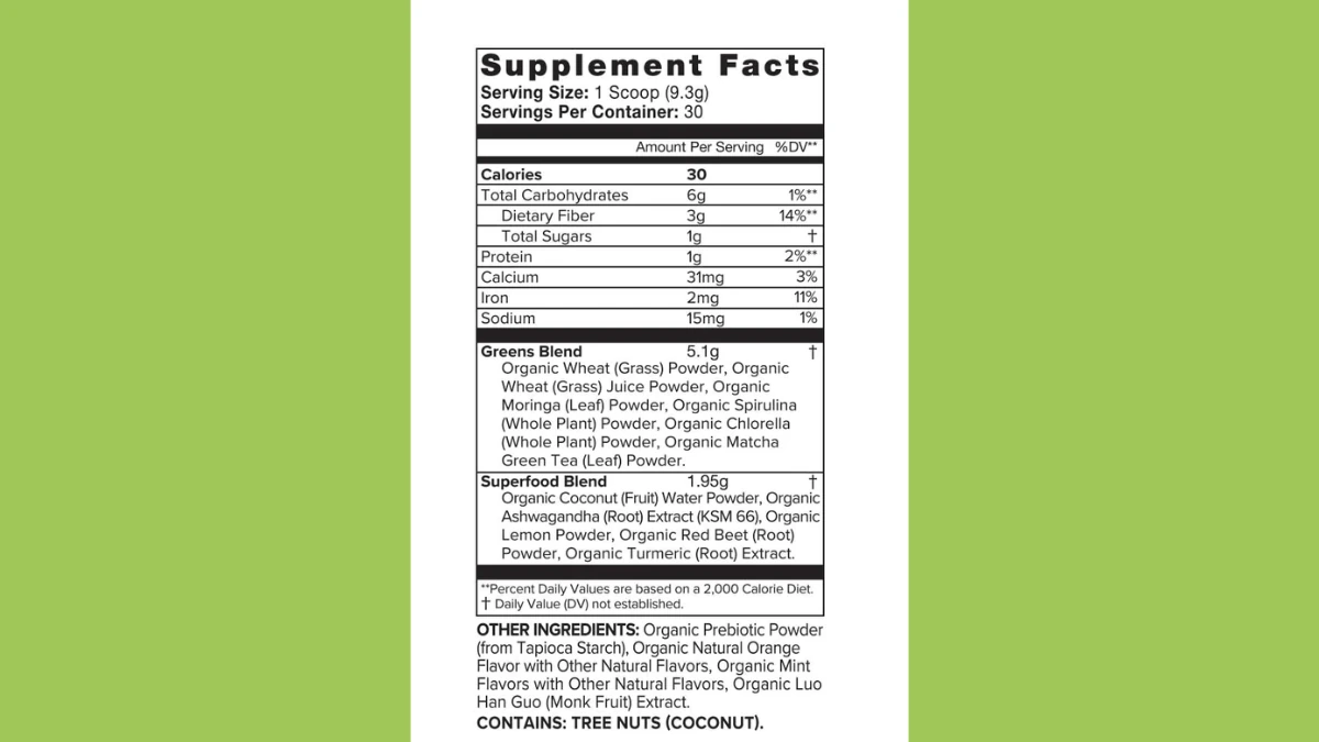 Organifi Green Juice supplement facts