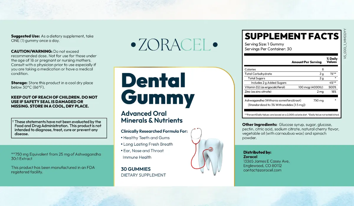 Zoracel Dental Gummy Supplement Facts