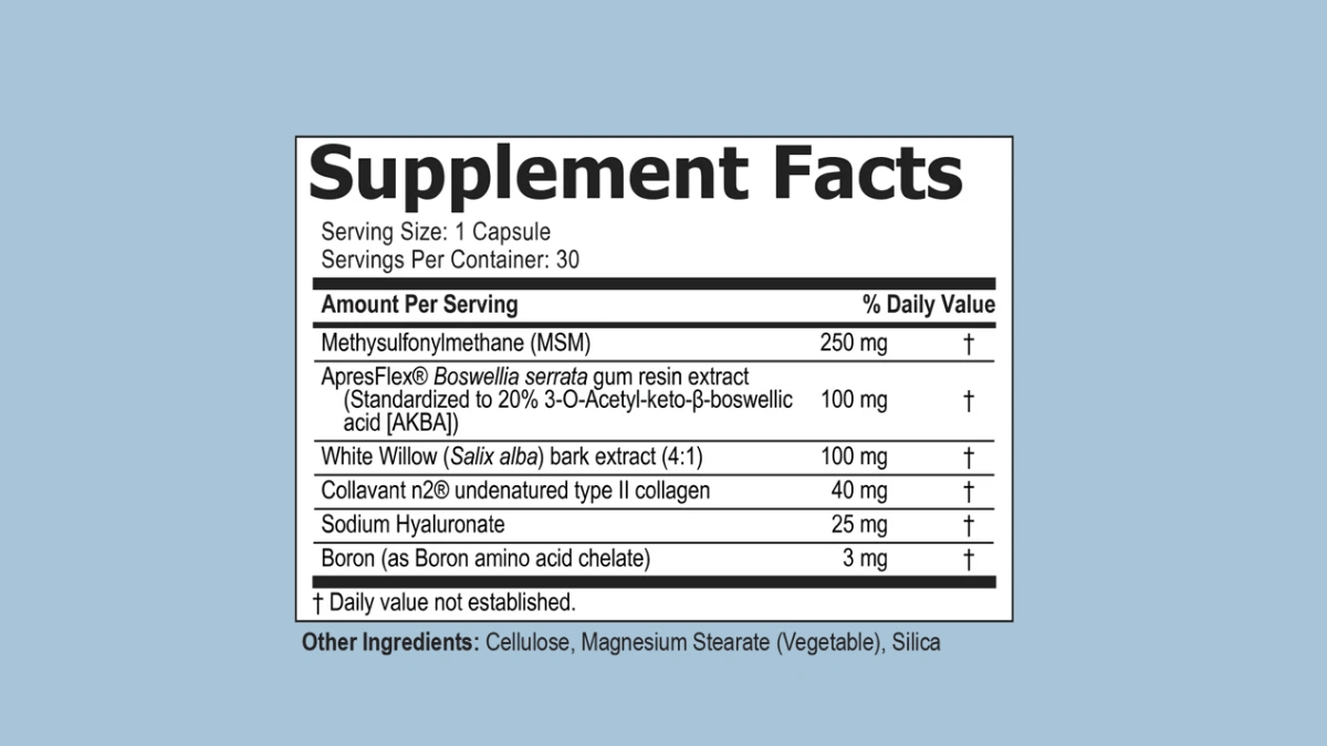 Flexafen supplement facts