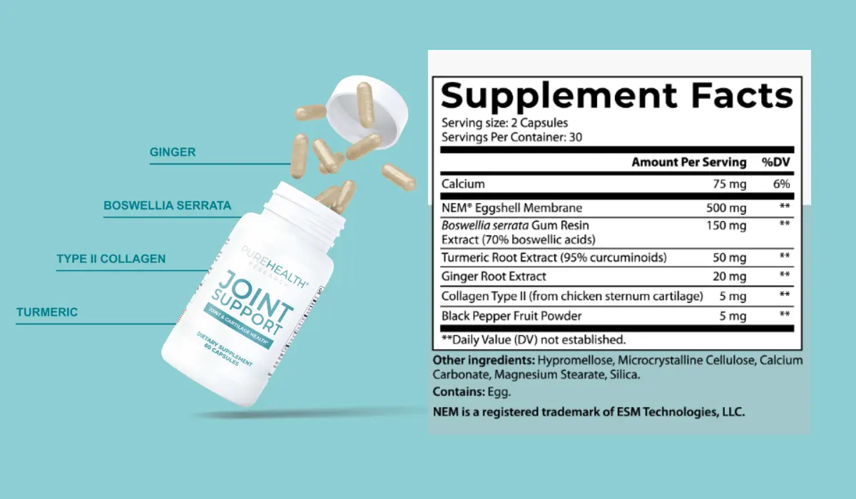 Purehealth Research Joint Support Supplement Facts
