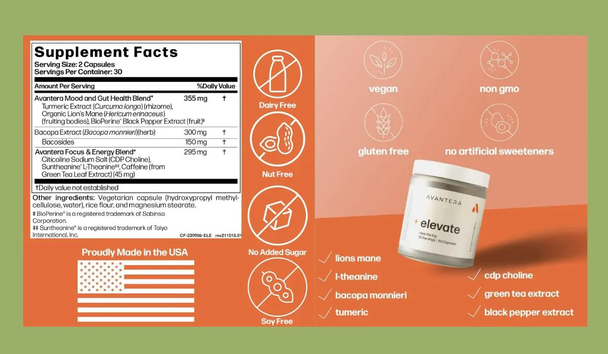 Avantera Elevate Supplement Facts