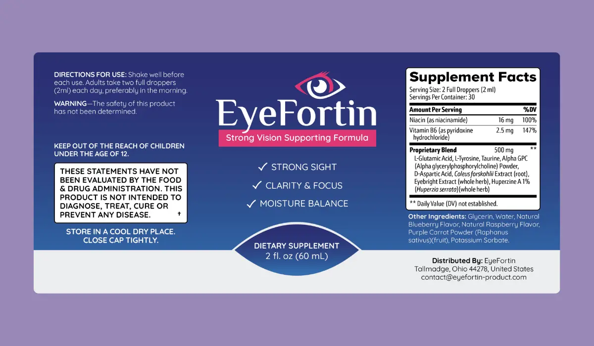 EyeFortin Supplement Facts
