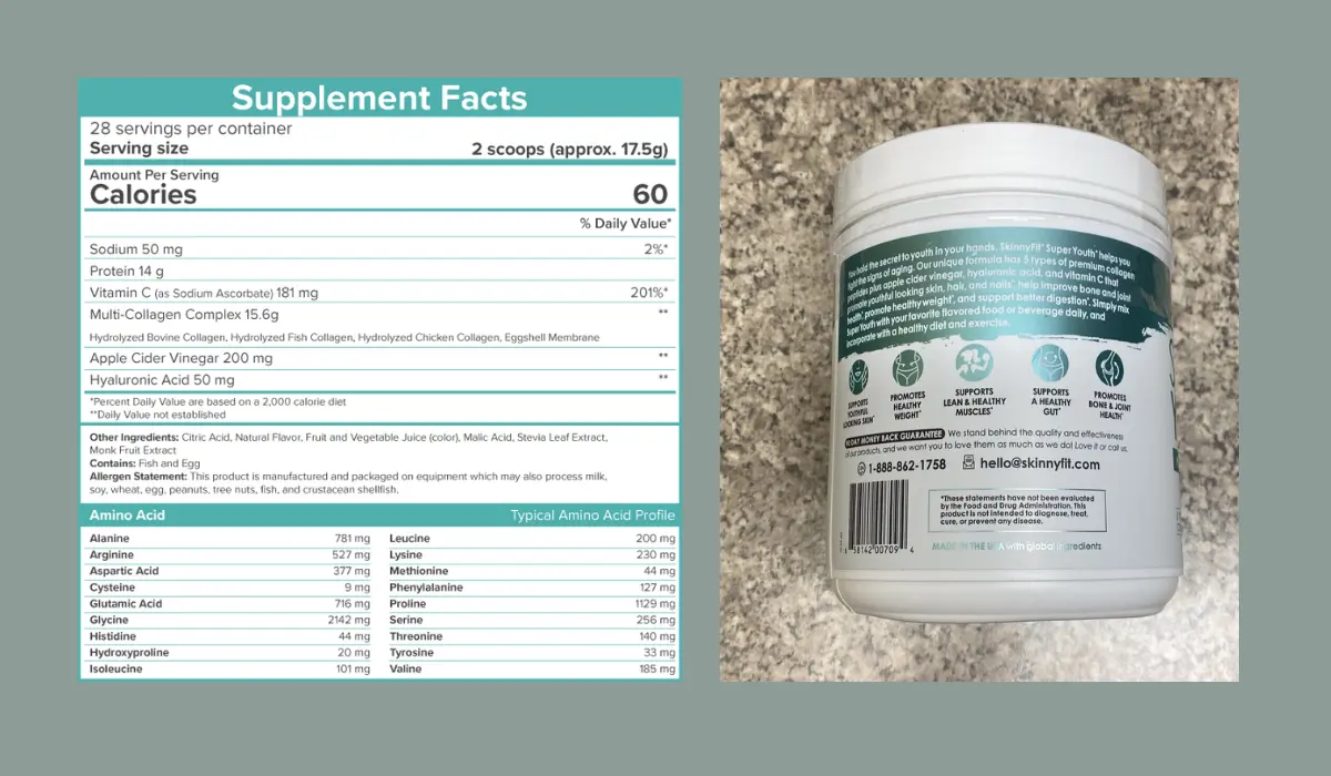 SkinnyFit Super Youth Collagen Supplement Facts
