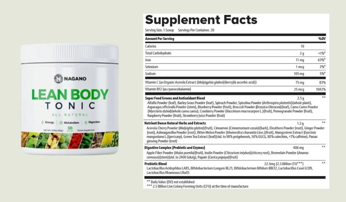 Nagano Lean Body Tonic Supplement Facts