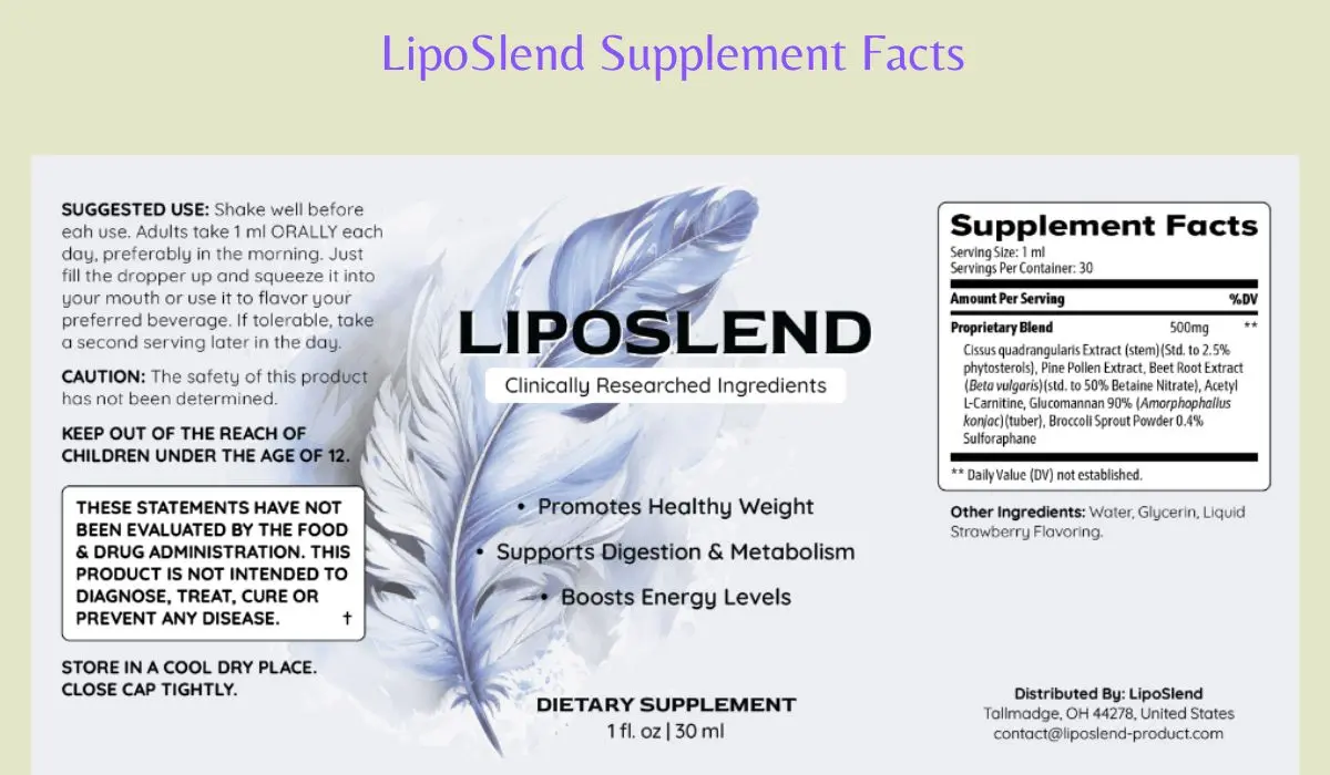 LipoSlend Supplement Facts