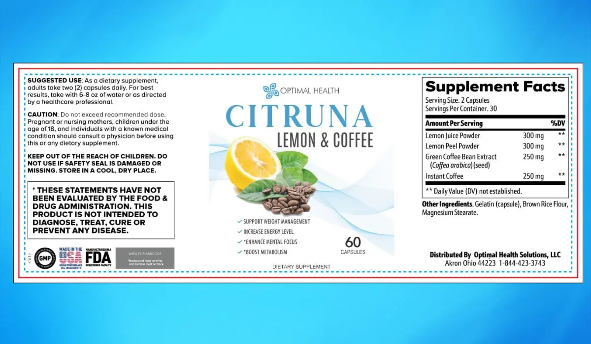 Citruna Supplement Label