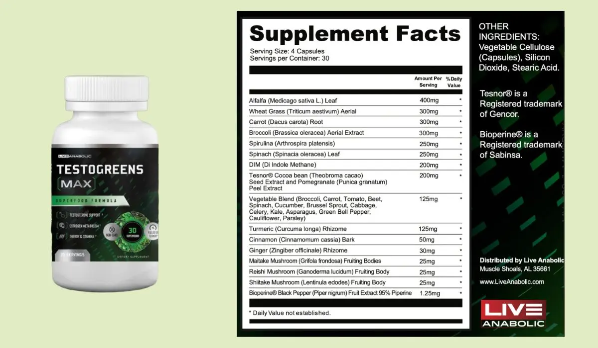 TestoGreens Max Supplement Facts